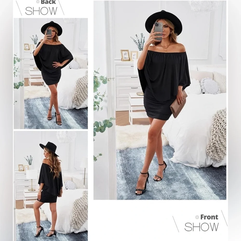 Womens Off Shoulder Ruffles Nigh Club Bodycon Mini Dress